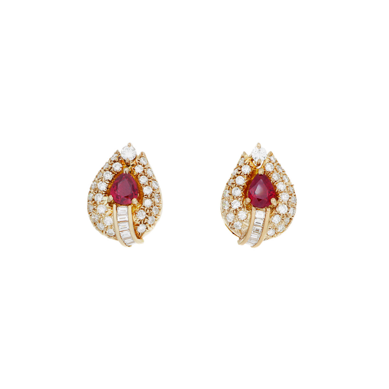 Exclusive 18K Yellow Gold 0.54 Carat Ruby & Diamond Earrings — Front View