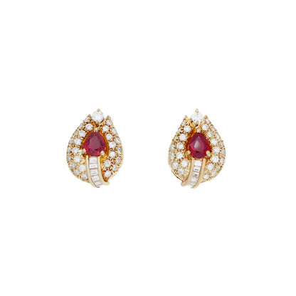 Exclusive 18K Yellow Gold 0.54 Carat Ruby & Diamond Earrings — Front View