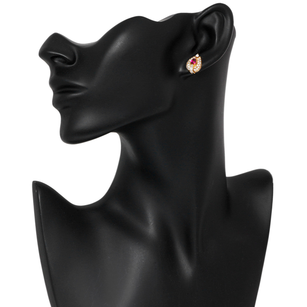 Exclusive 18K Yellow Gold 0.54 Carat Ruby & Diamond Earrings — Back View