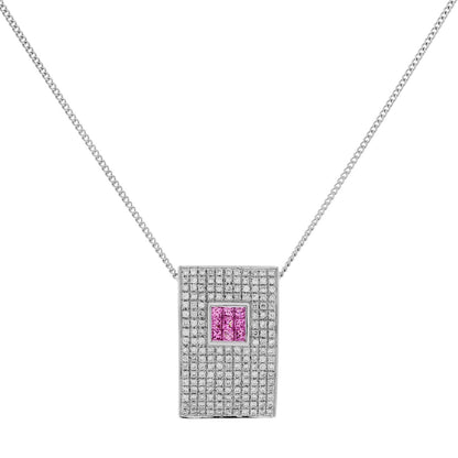 Exclusive 18K White Gold Diamond Pink Sapphire Pendant Necklace — Front View