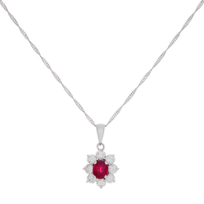 Exclusive 18K White Gold Diamond Ruby Pendant Necklace — Front View