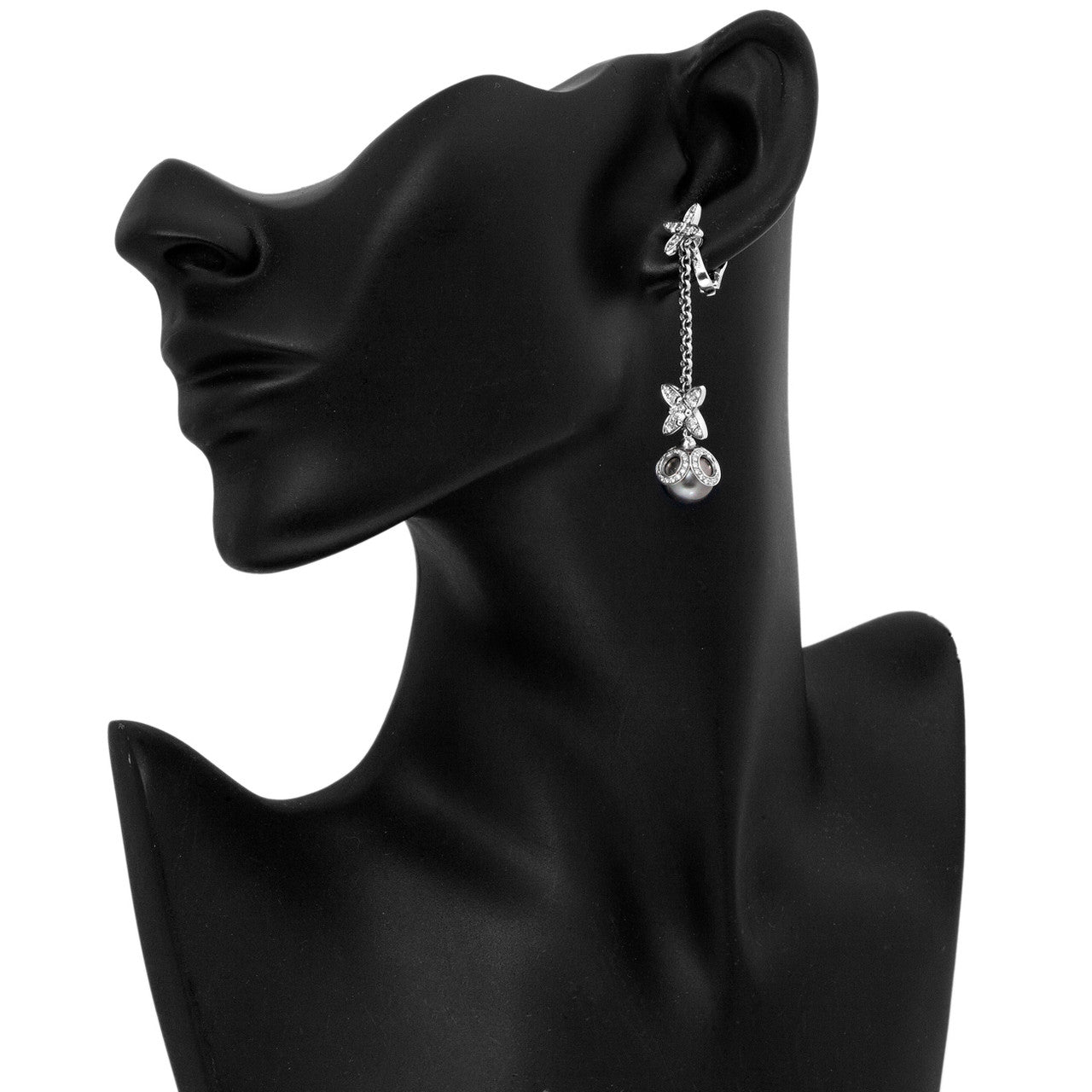 Exclusive Louis Vuitton 18K White Gold, Diamond, Tahitian Pearl Elegantes Ear Pendants — Back View
