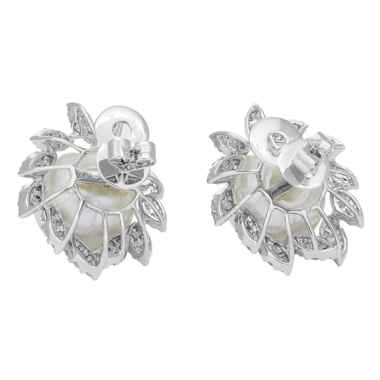 Exclusive 18K White Gold South Sea Pearl 1.98 Carat Diamond Earrings — Side View
