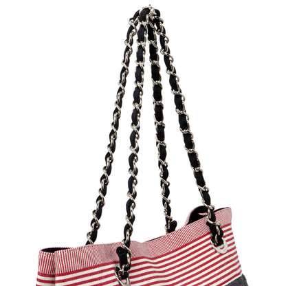 Exclusive Chanel Grey Quilted Grosgrain Denim Drawstring Tote — Top View