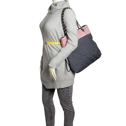 Exclusive Chanel Grey Quilted Grosgrain Denim Drawstring Tote — Back View