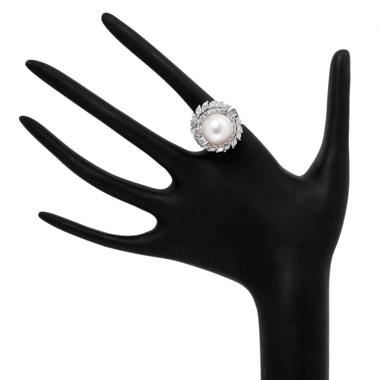 Exclusive 18K White Gold South Sea Pearl Diamond Cluster Ring — 3.75 — Top View