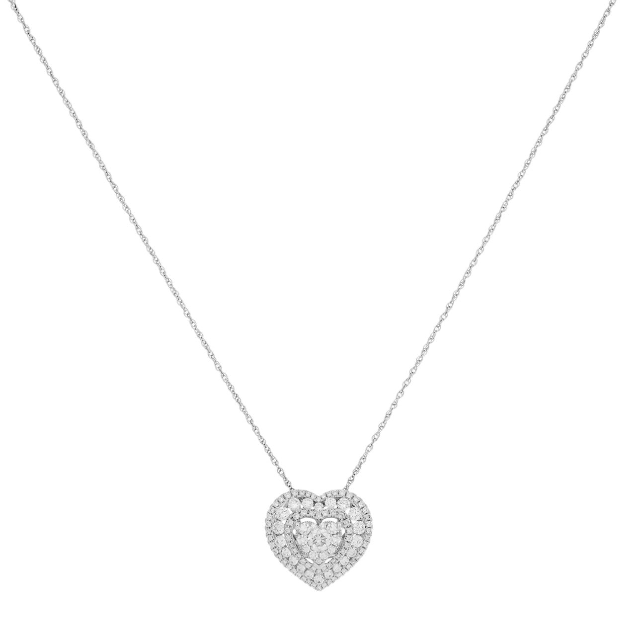 Exclusive 18K White Gold 1.04 Carat Diamond Heart Pendant Necklace — Front View