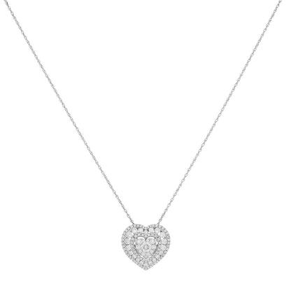 Exclusive 18K White Gold 1.04 Carat Diamond Heart Pendant Necklace — Front View