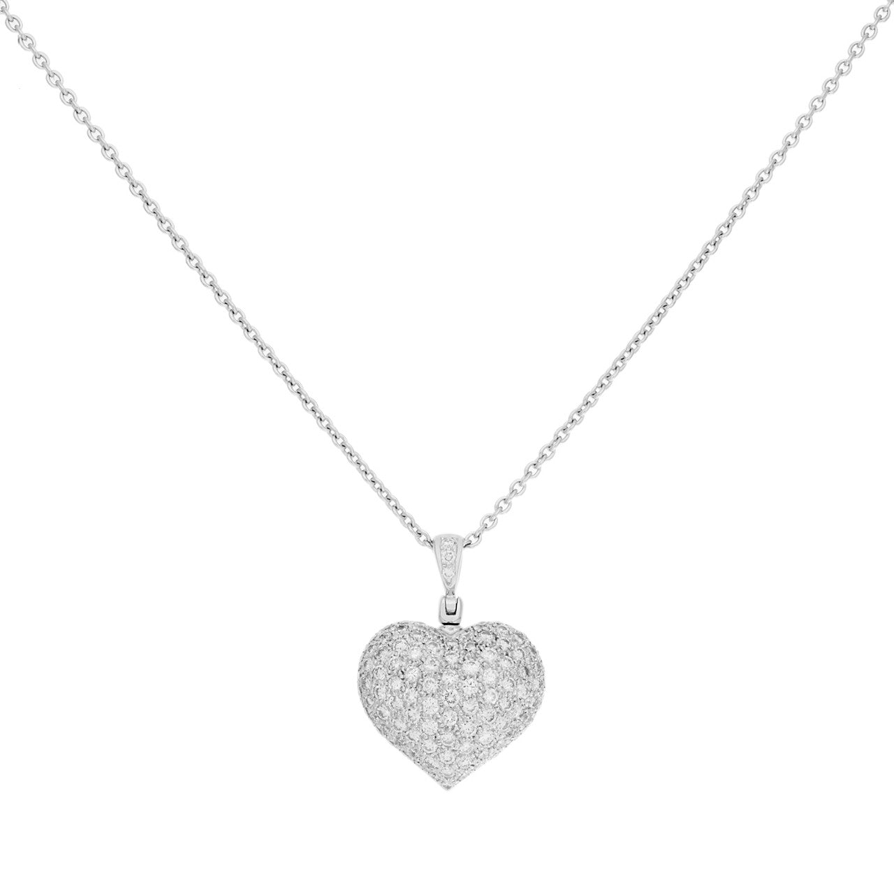 Exclusive 18K White Gold 2.00 Carat Diamond Heart Pendant Necklace — Front View