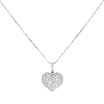 Exclusive 18K White Gold 2.00 Carat Diamond Heart Pendant Necklace — Front View