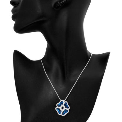 Exclusive 18K White Gold Diamond Blue Topaz Blossom Pendant Necklace — Top View