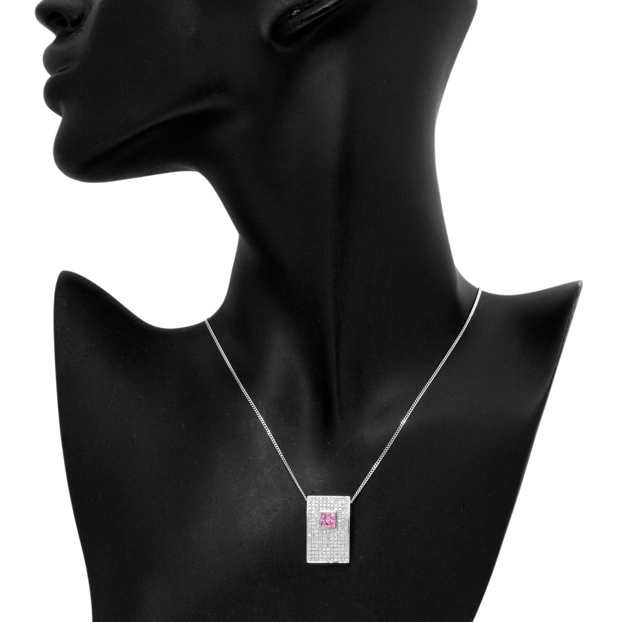 Exclusive 18K White Gold Diamond Pink Sapphire Pendant Necklace — Detail View