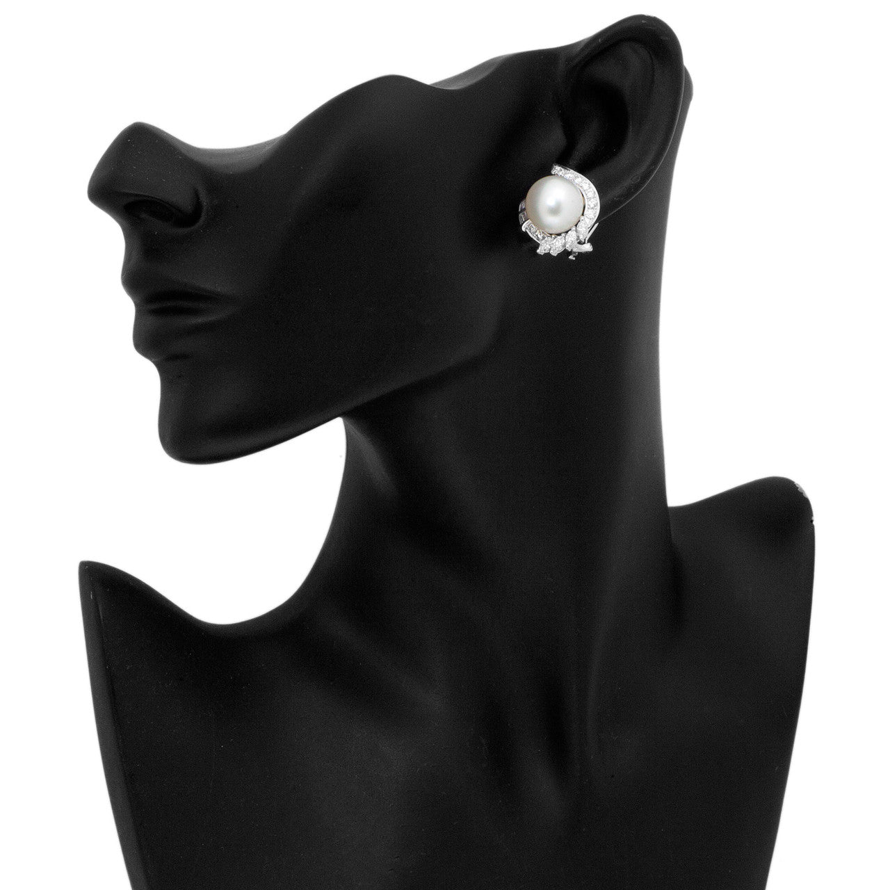 Exclusive 18K White Gold South Sea Pearl 2.10 Carat Diamond Earrings — Top View