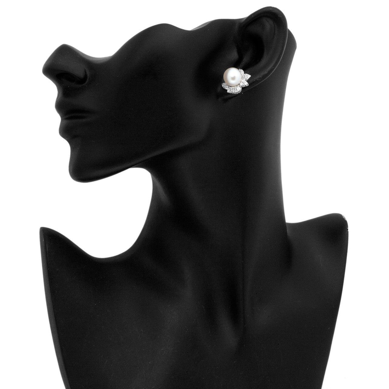 Exclusive 18K White Gold South Sea Pearl Diamond Earrings — Side View