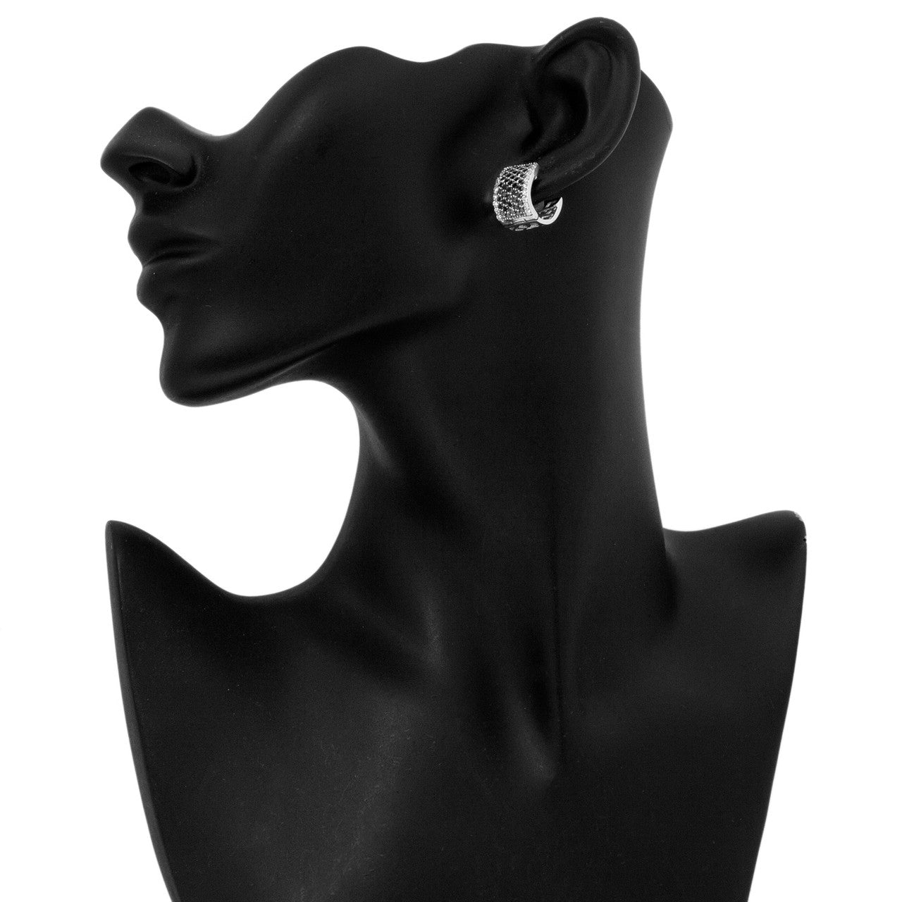 Exclusive 18K White Gold Black Diamond Hoop Earrings — Back View