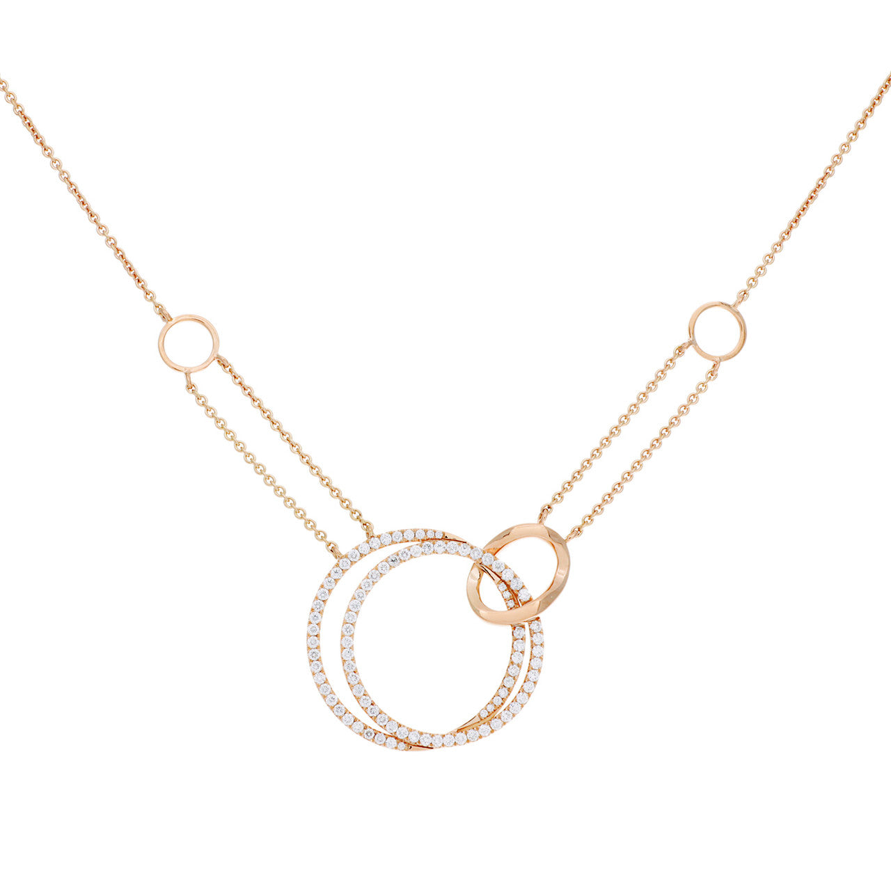 Exclusive 18K Rose Gold 0.91 Carat Diamond Circles Pendant — Front View