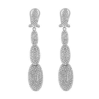 Exclusive 14K White Gold Pave Diamond Drop Earrings — Front View