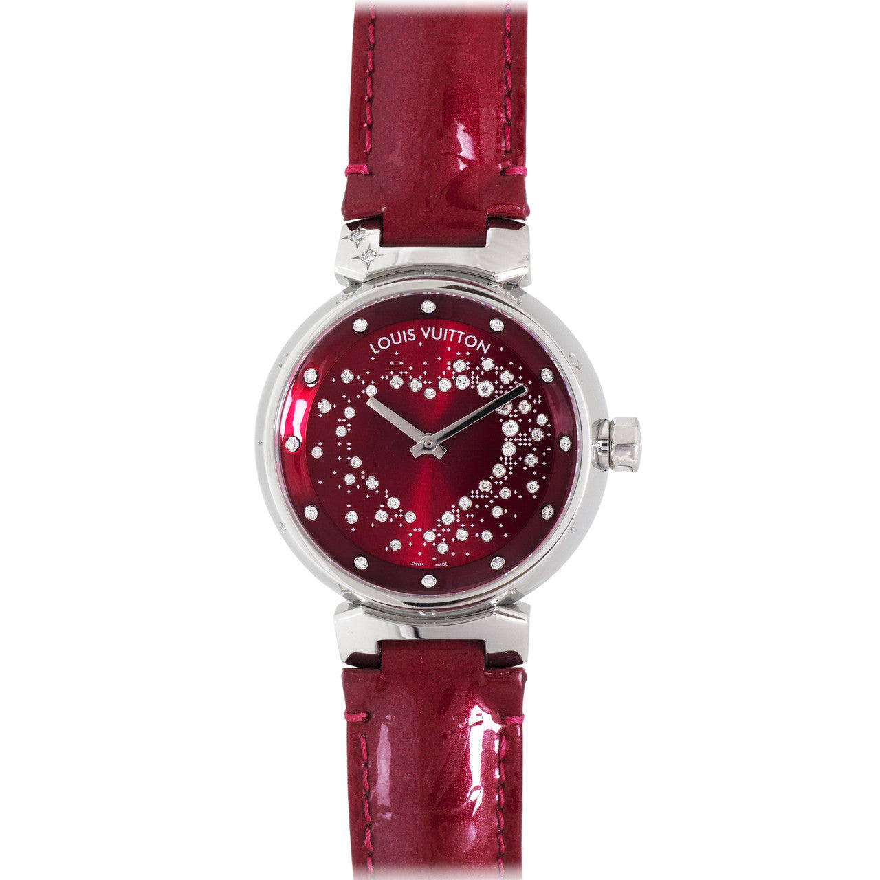 Exclusive Louis Vuitton Stainless Steel & Diamond Tambour Attraction Ladies Watch — Front View