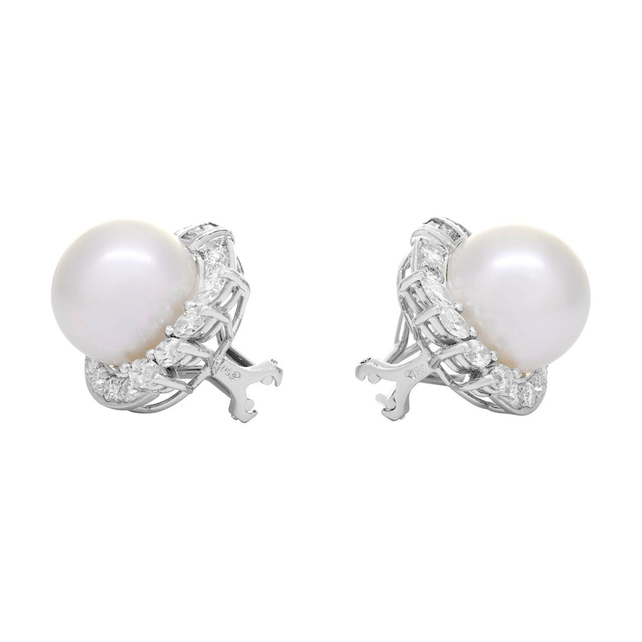 Exclusive 18K White Gold South Sea Pearl 2.10 Carat Diamond Earrings — Side View