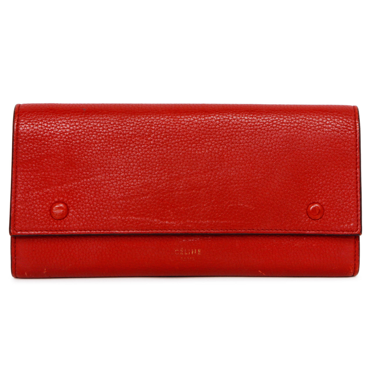 Exclusive Celine Red Drummed Calfskin Large Multifunction Flap Wallet — Front View