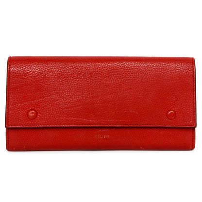 Exclusive Celine Red Drummed Calfskin Large Multifunction Flap Wallet — Front View