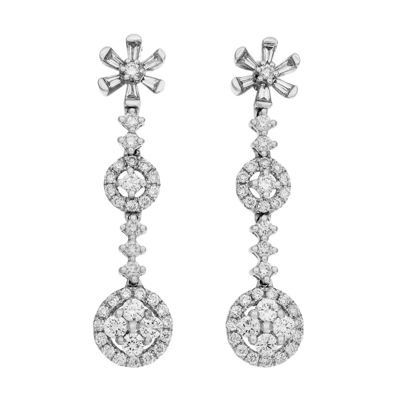 Exclusive 18K White Gold 1.12 Carat Diamond Blossom Ear Pendants — Front View
