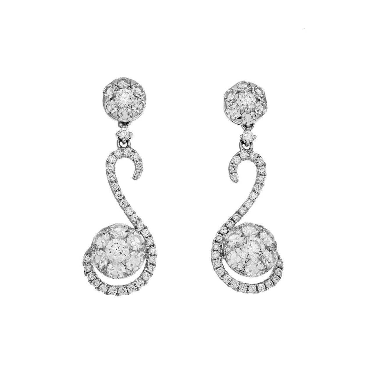 Exclusive 18K White Gold 2.38 Carat Diamond Drop Earrings — Front View