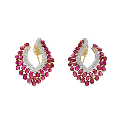 Exclusive 18K Gold Diamond Ruby Earrings — Front View