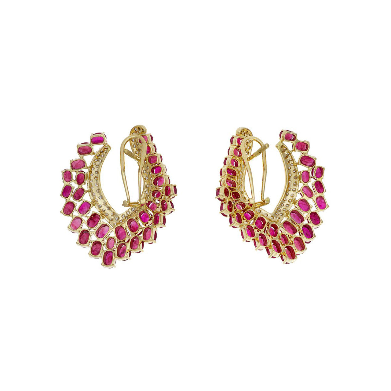 Exclusive 18K Gold Diamond Ruby Earrings — Side View