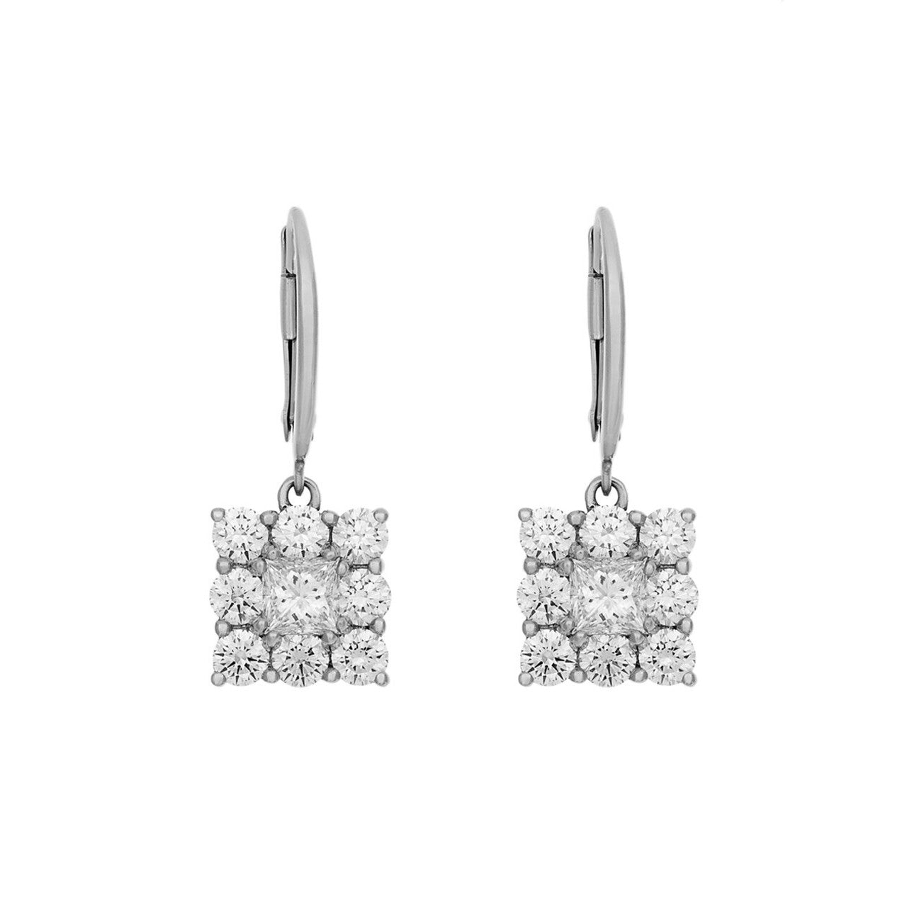 Exclusive 18K White Gold 2.20 Carat Diamond Drop Earrings — Front View