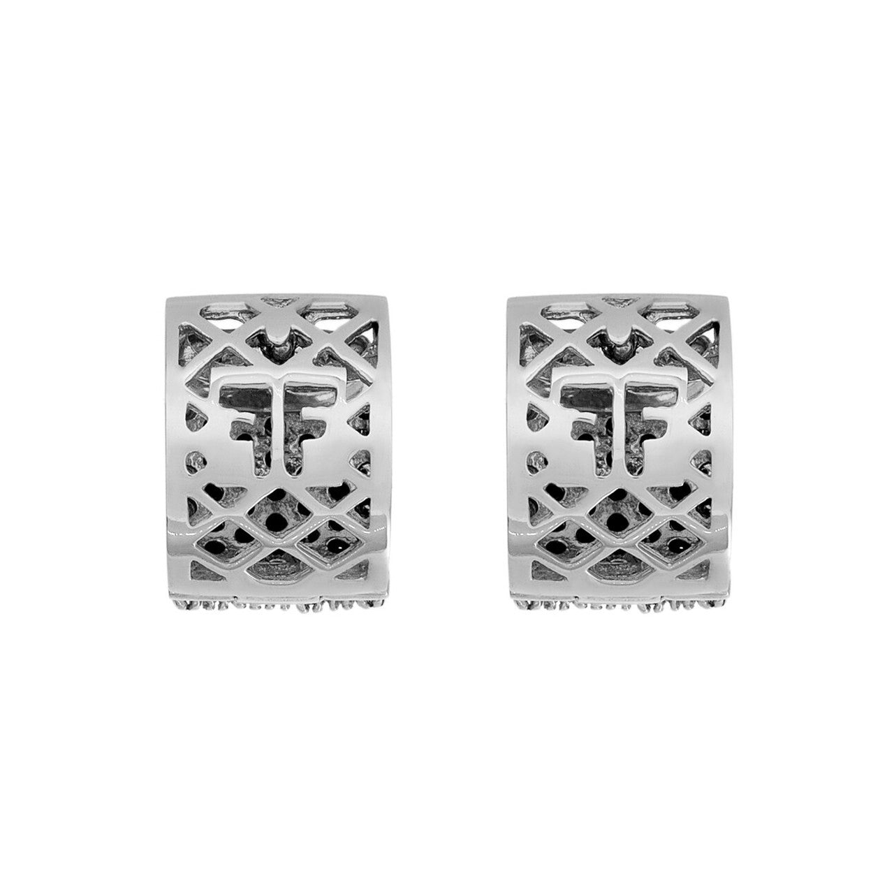 Exclusive 18K White Gold Black Diamond Hoop Earrings — Side View
