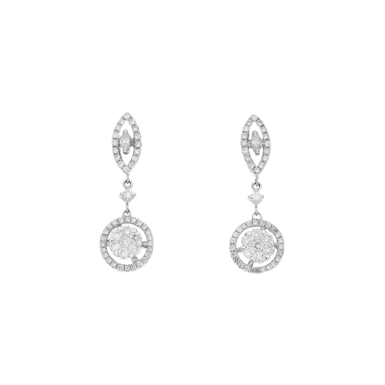 Exclusive 18K White Gold 0.82 Carat Diamond Drop Earrings — Front View