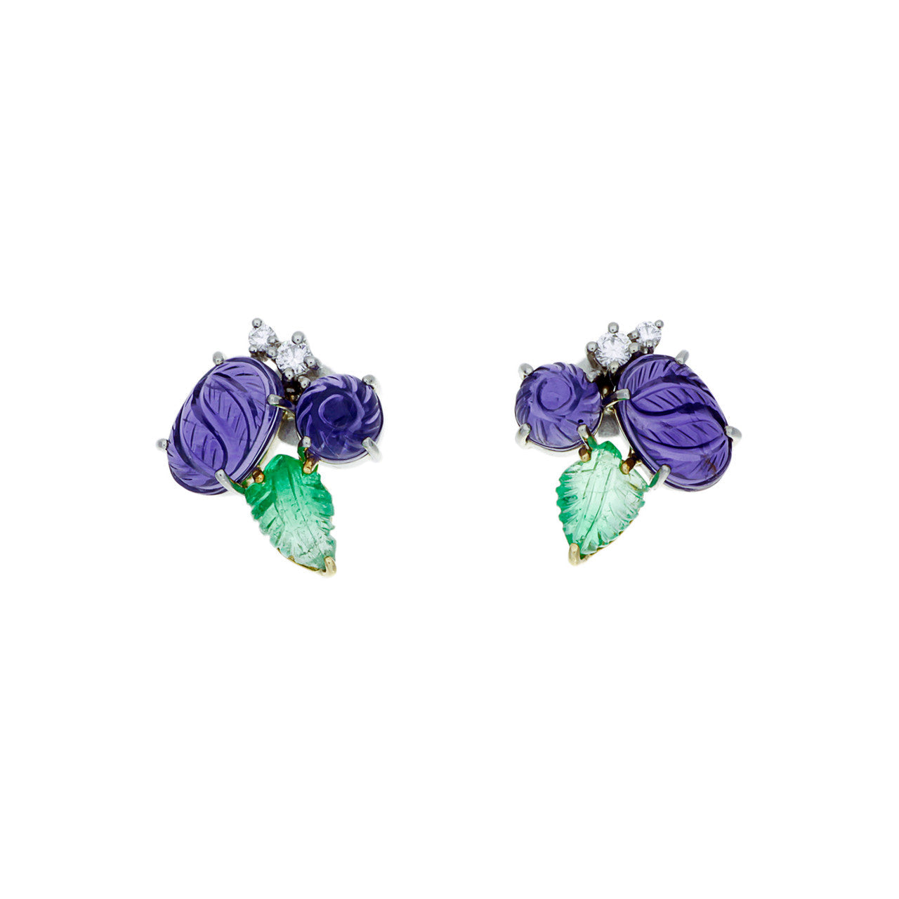 Exclusive 18K White Gold Emerald, Iolite & Diamond Earrings — Front View