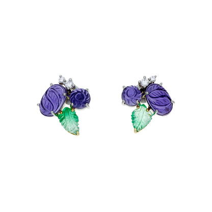Exclusive 18K White Gold Emerald, Iolite & Diamond Earrings — Front View