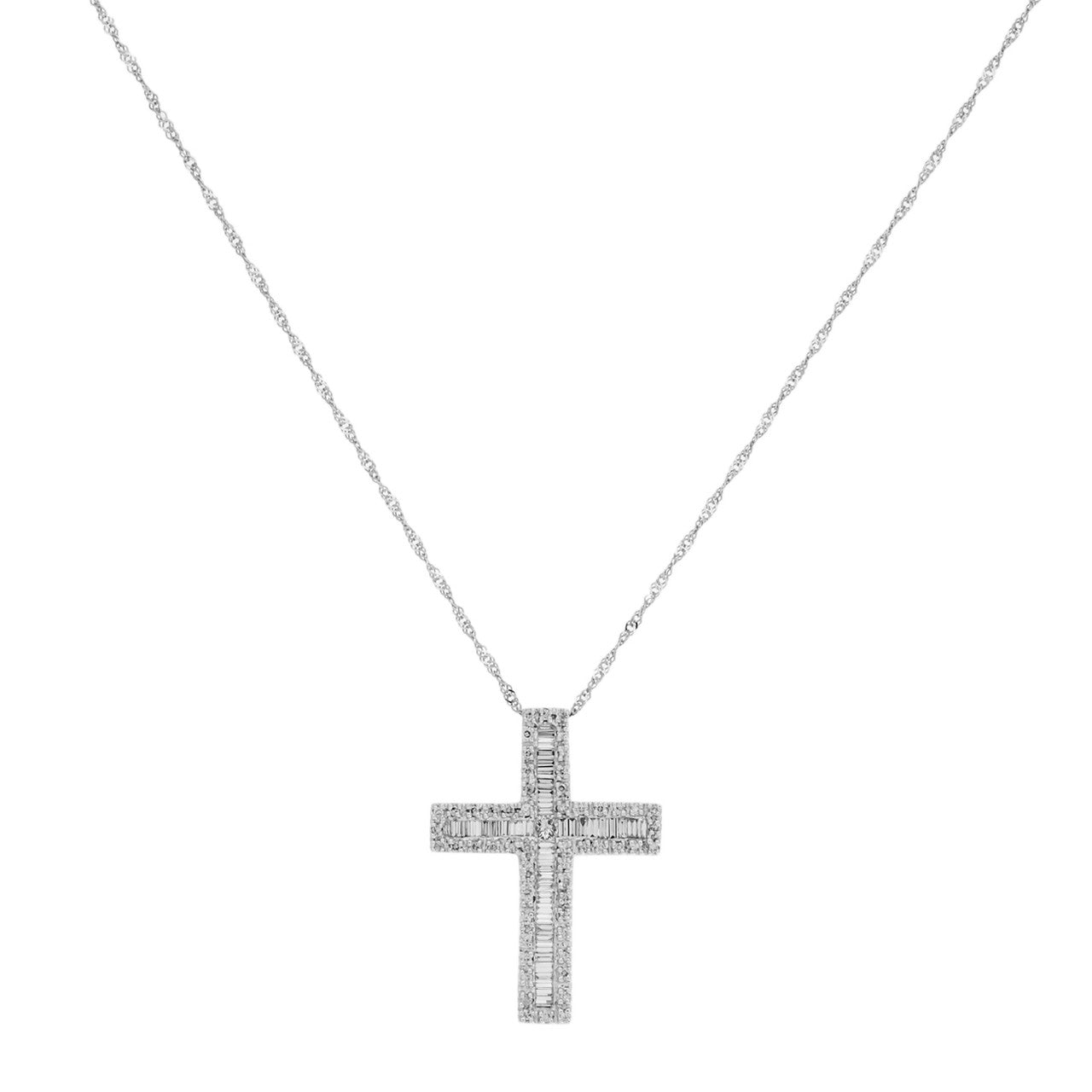 Exclusive 18K White Gold 0.85 Carat Diamond Cross Pendant — Front View