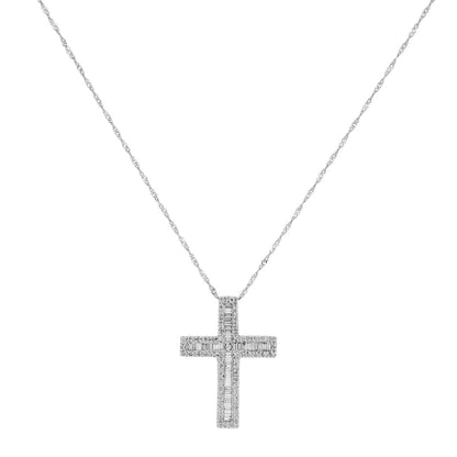 Exclusive 18K White Gold 0.85 Carat Diamond Cross Pendant — Front View