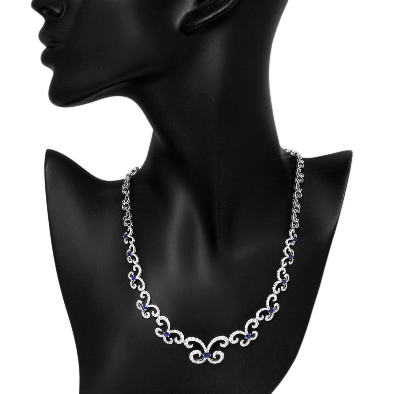 Exclusive 18K White gold 4.33 Carat Diamond & Sapphire Necklace — Back View
