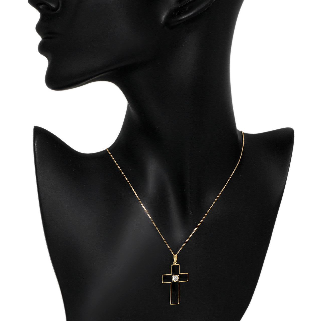 Exclusive 18K Yellow Gold 0.30 Carat Diamond Onyx Cross Pendant — Back View