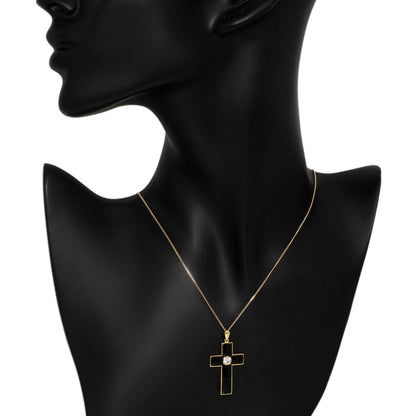 Exclusive 18K Yellow Gold 0.30 Carat Diamond Onyx Cross Pendant — Back View