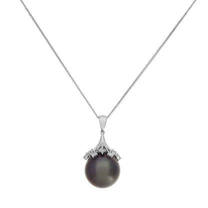 Exclusive 18K White Gold 0.72 Carat Diamond Tahitian Pearl Pendant Necklace — Front View