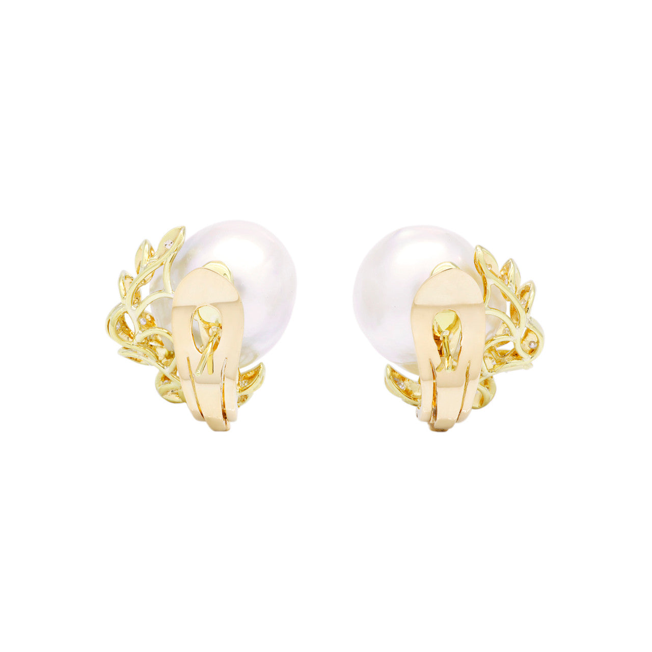 Exclusive 18K Yellow Gold South Sea Pearl 0.28 Carat Diamond Earrings — Side View