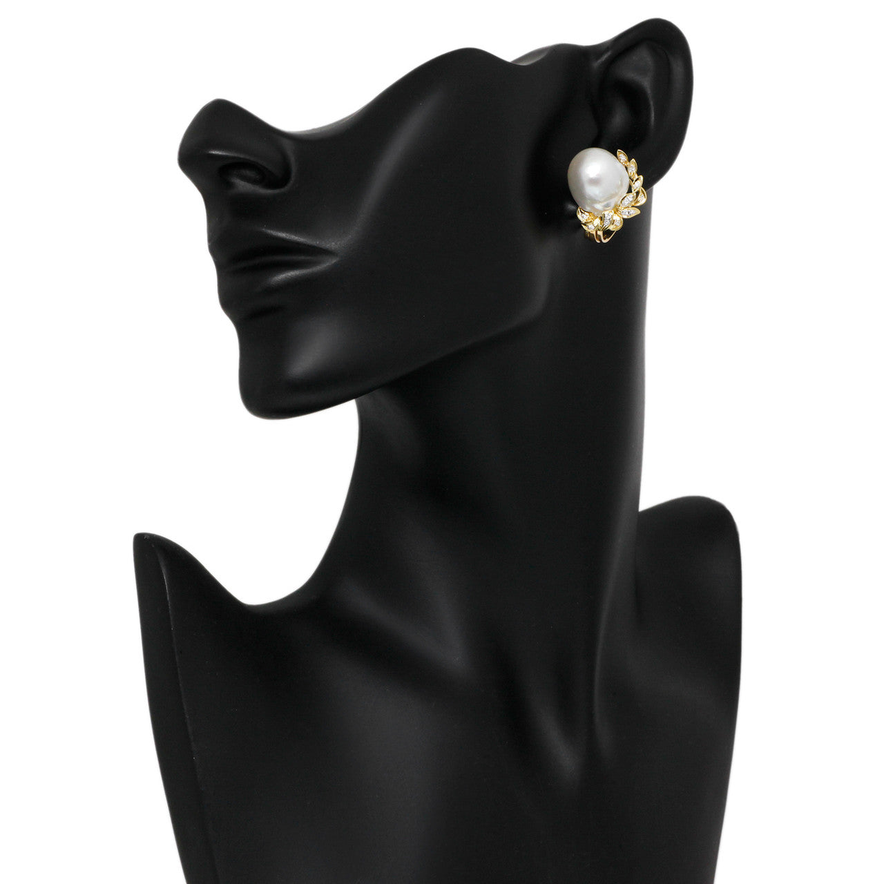 Exclusive 18K Yellow Gold South Sea Pearl 0.28 Carat Diamond Earrings — Back View