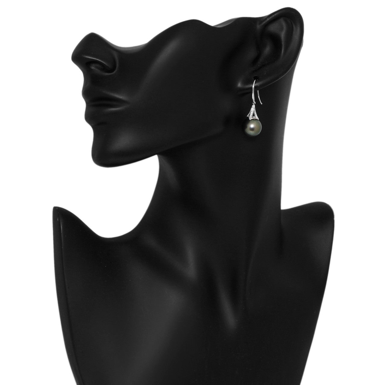 Exclusive 18K White Gold Tahitian Black Pearl Diamond Earrings — Back View