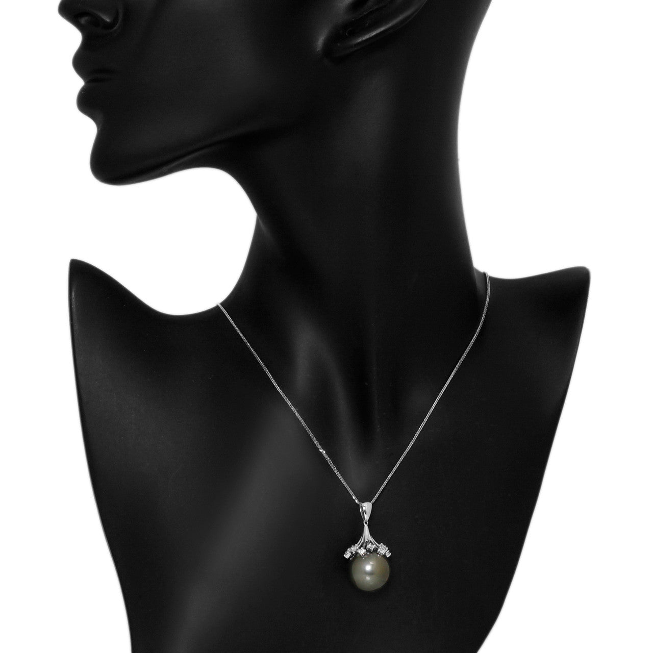 Exclusive 18K White Gold 0.72 Carat Diamond Tahitian Pearl Pendant Necklace — Back View