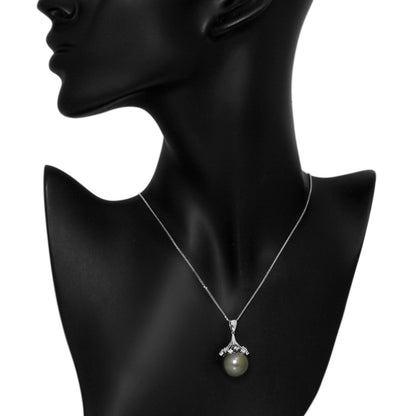 Exclusive 18K White Gold 0.72 Carat Diamond Tahitian Pearl Pendant Necklace — Back View