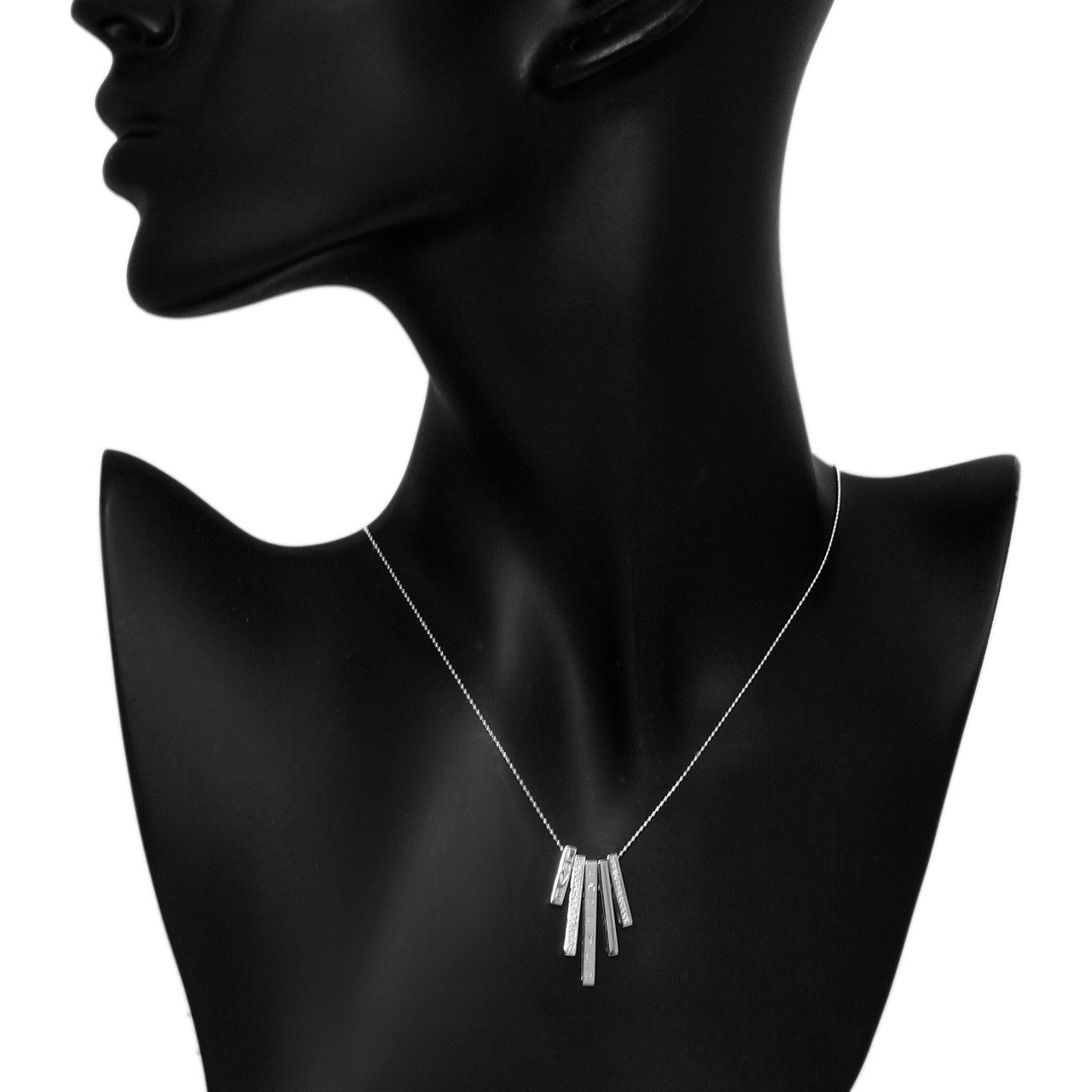 Exclusive 18K White Gold Diamond Bar Pendant Necklace — Back View