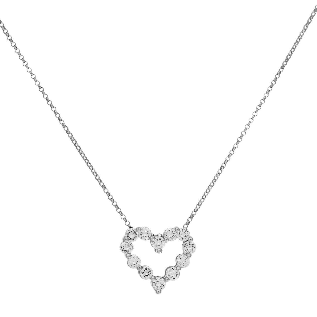 Exclusive 18K White Gold 1.02 Carat Diamond Heart Pendant Necklace — Front View