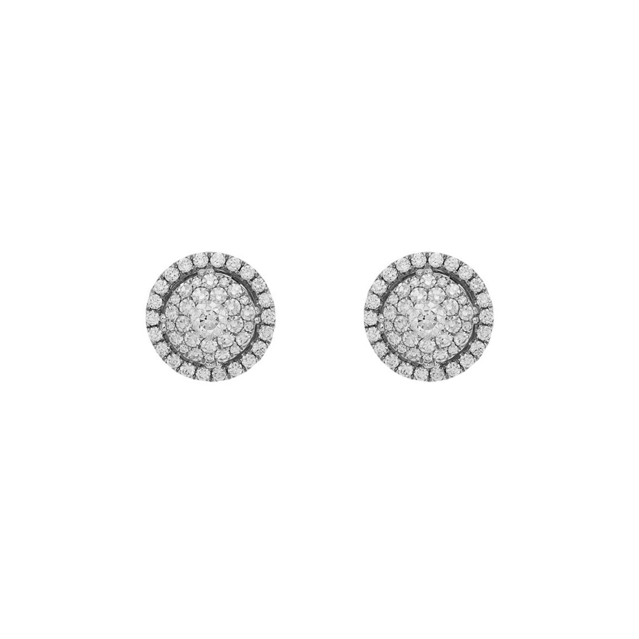 Exclusive 18K White Gold Diamond Halo Cluster Earrings — Front View