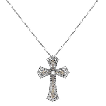 Exclusive 18K White Gold Rose Cut Diamond Cross Pendant — Front View