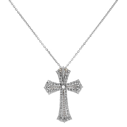 Exclusive 18K White Gold Rose Cut Diamond Cross Pendant — Side View